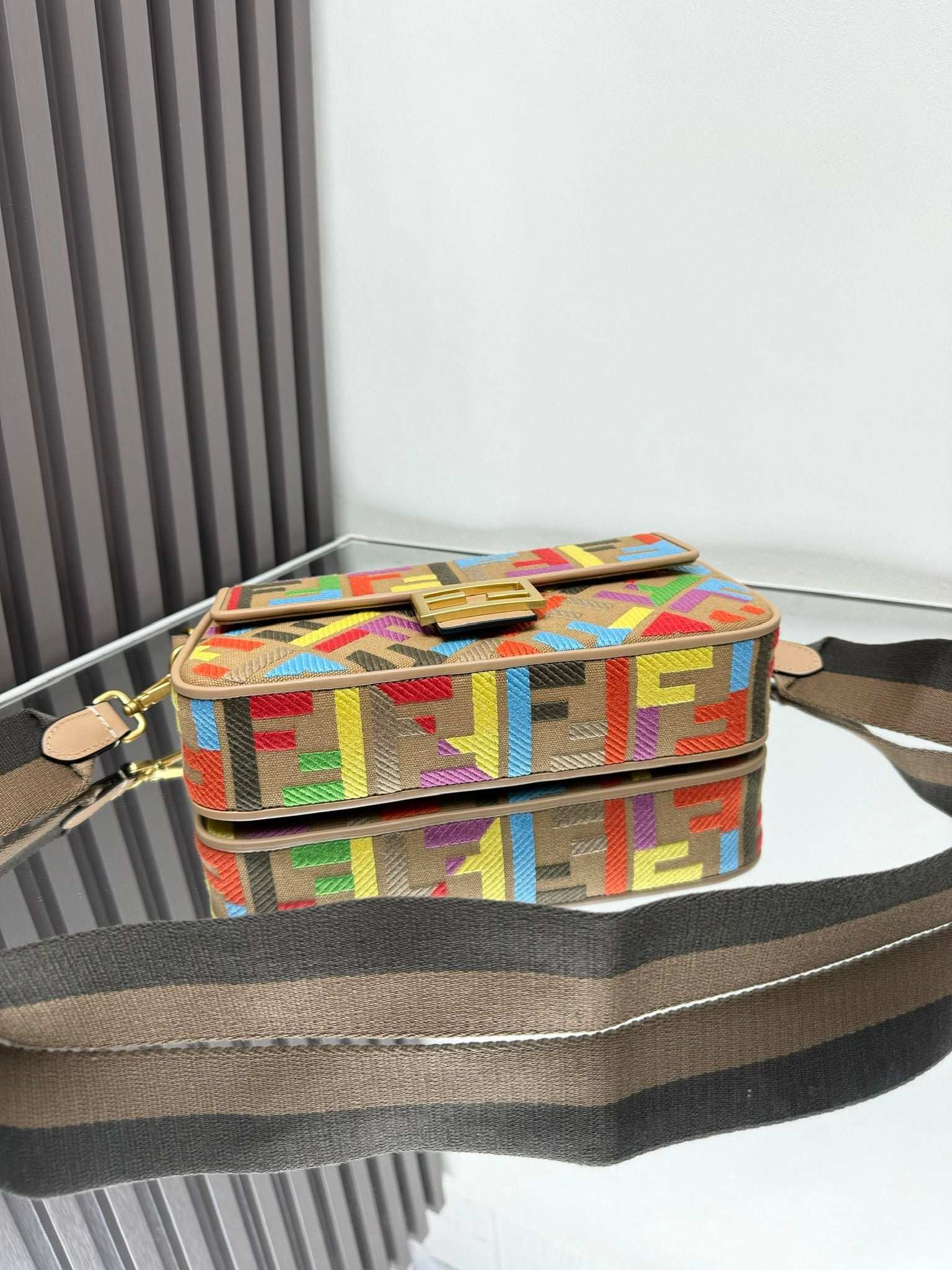 Fendi Baguette Crossbody Canvas Bag - Griserik