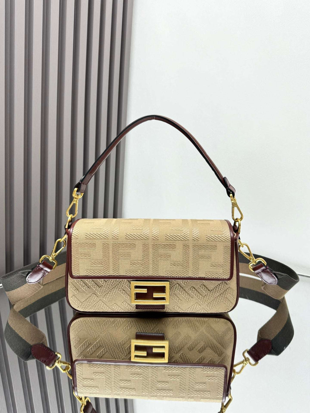 Fendi Baguette Crossbody Canvas Bag - Griserik