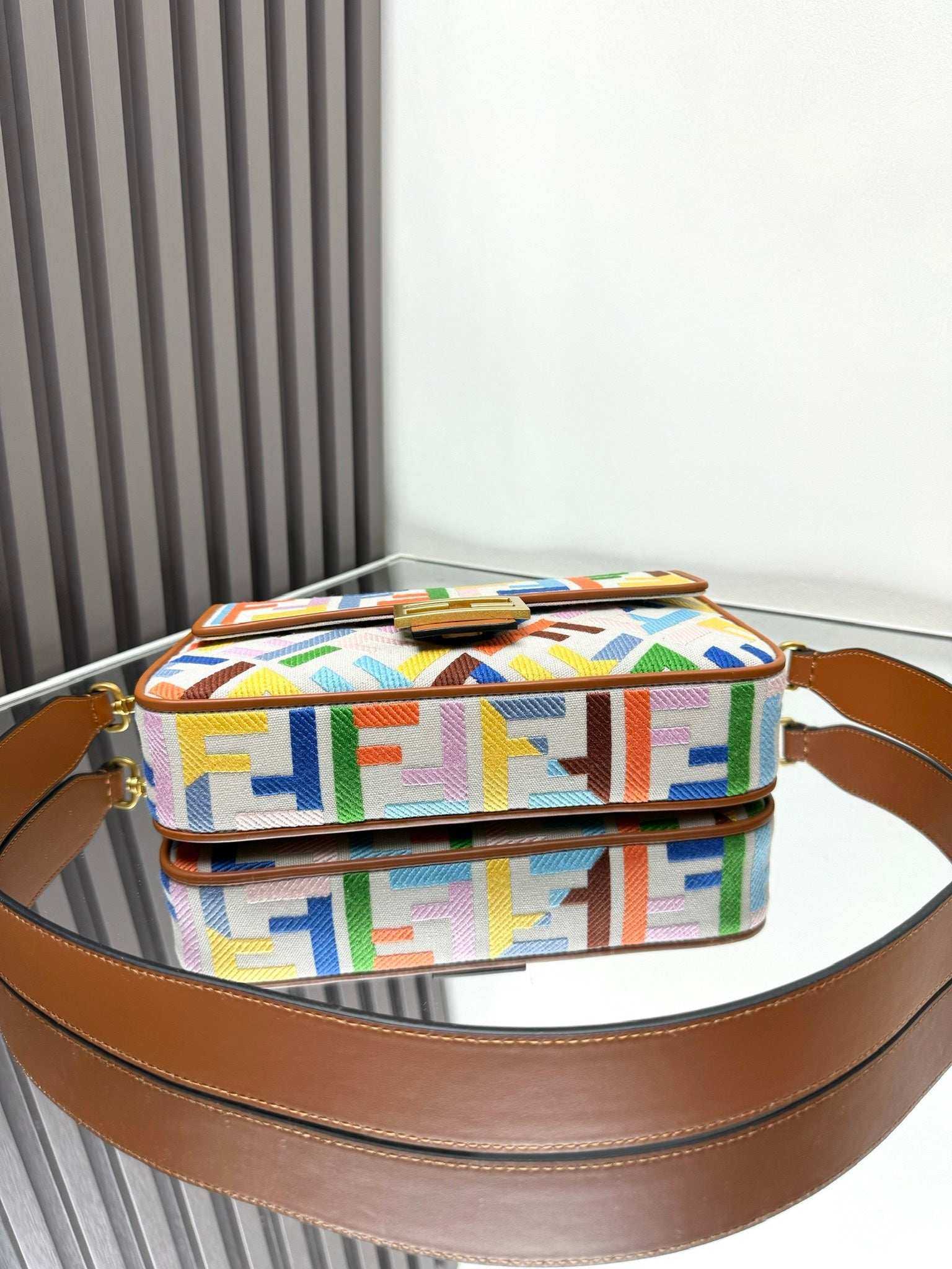 Fendi Baguette Crossbody Canvas Bag - Griserik