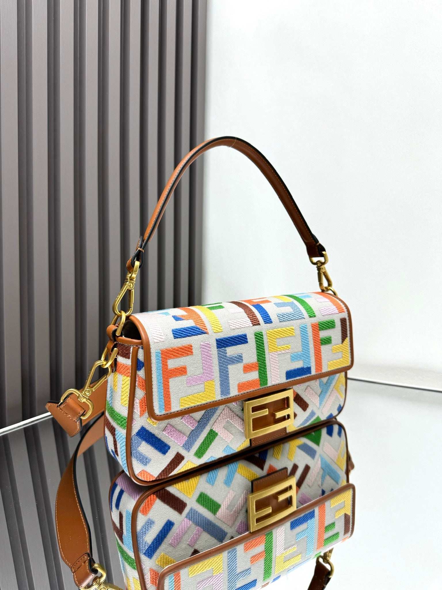 Fendi Baguette Crossbody Canvas Bag - Griserik
