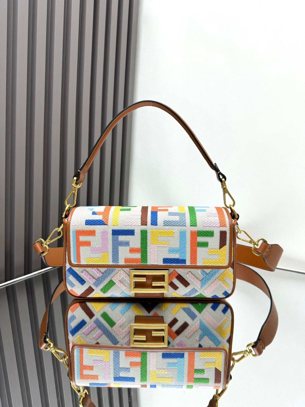 Fendi Baguette Crossbody Canvas Bag - Griserik