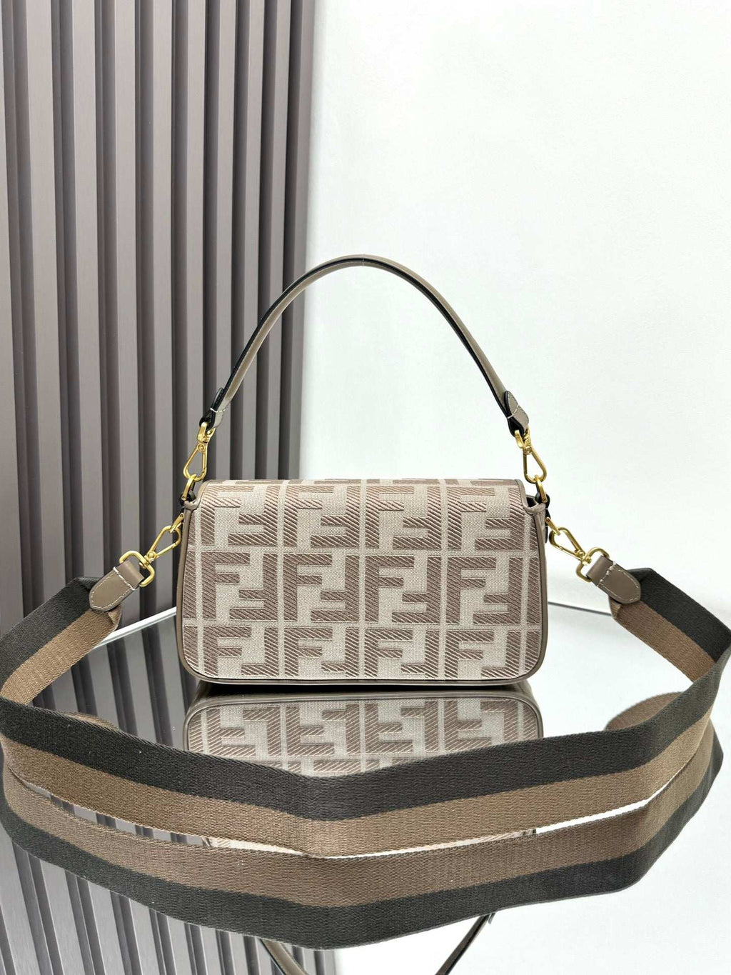 Fendi Baguette Crossbody Canvas Bag - Griserik