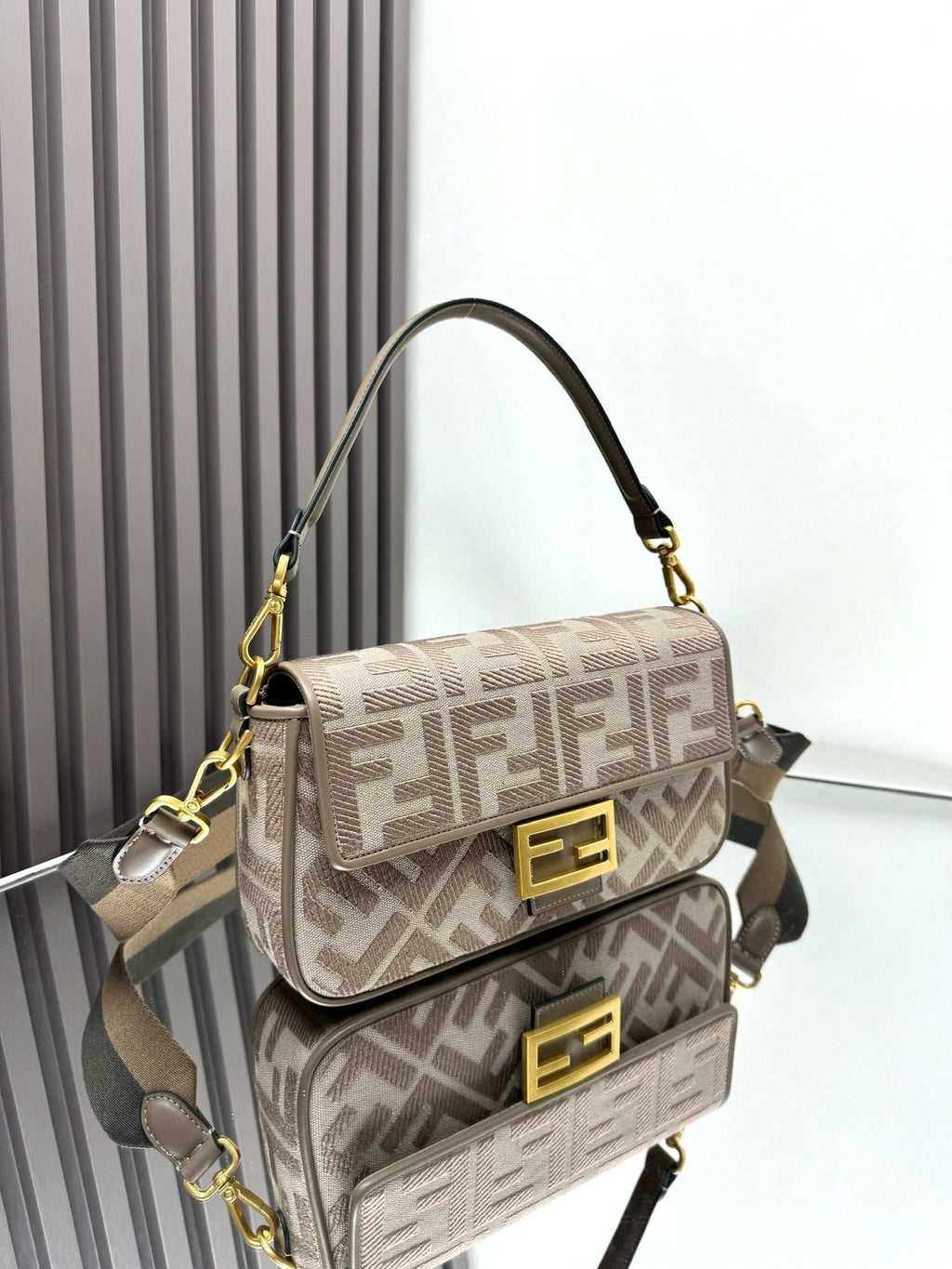 Fendi Baguette Crossbody Canvas Bag - Griserik