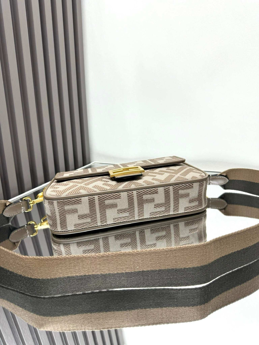 Fendi Baguette Crossbody Canvas Bag - Griserik