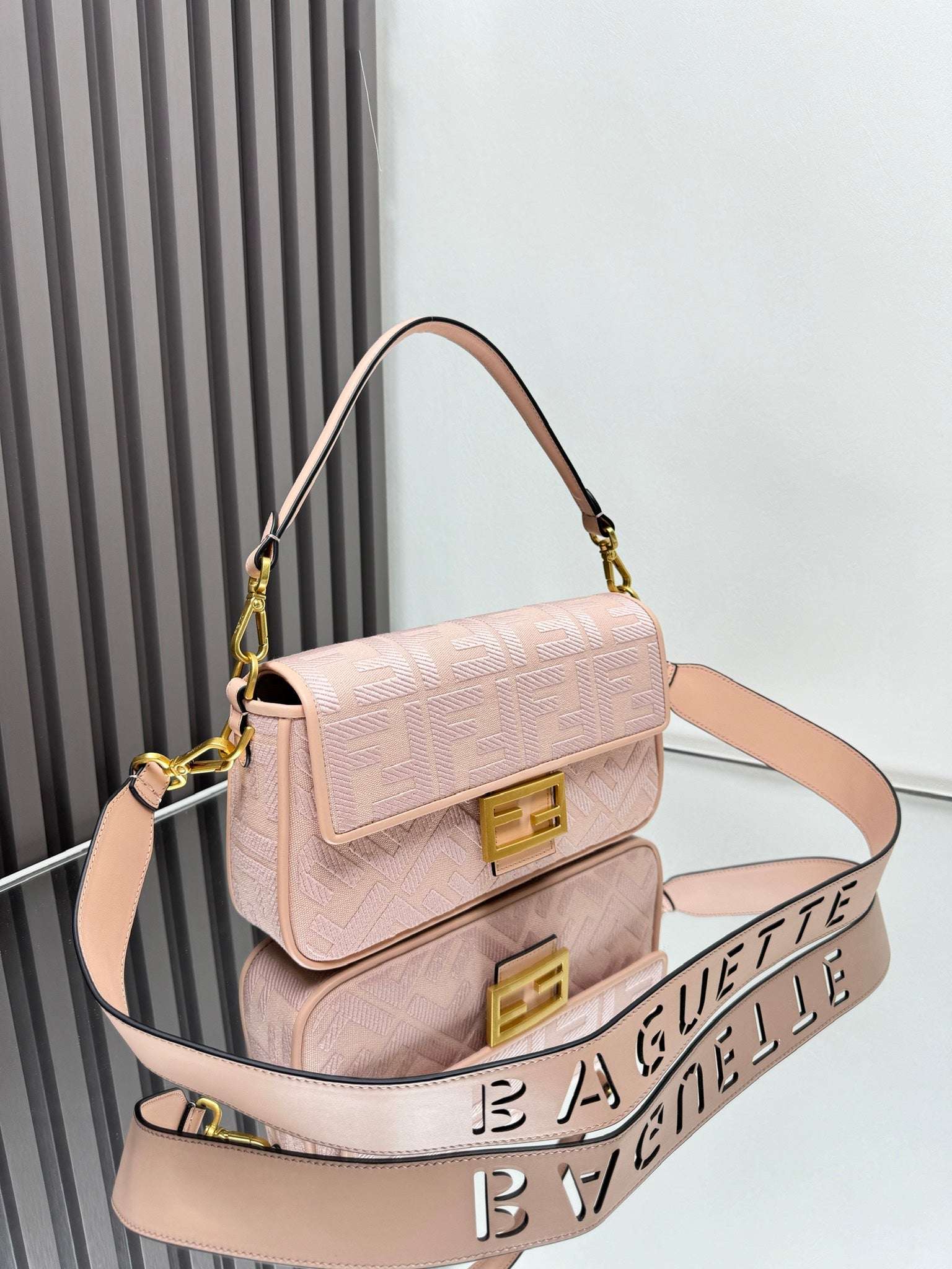 Fendi Baguette Crossbody Canvas Bag - Griserik