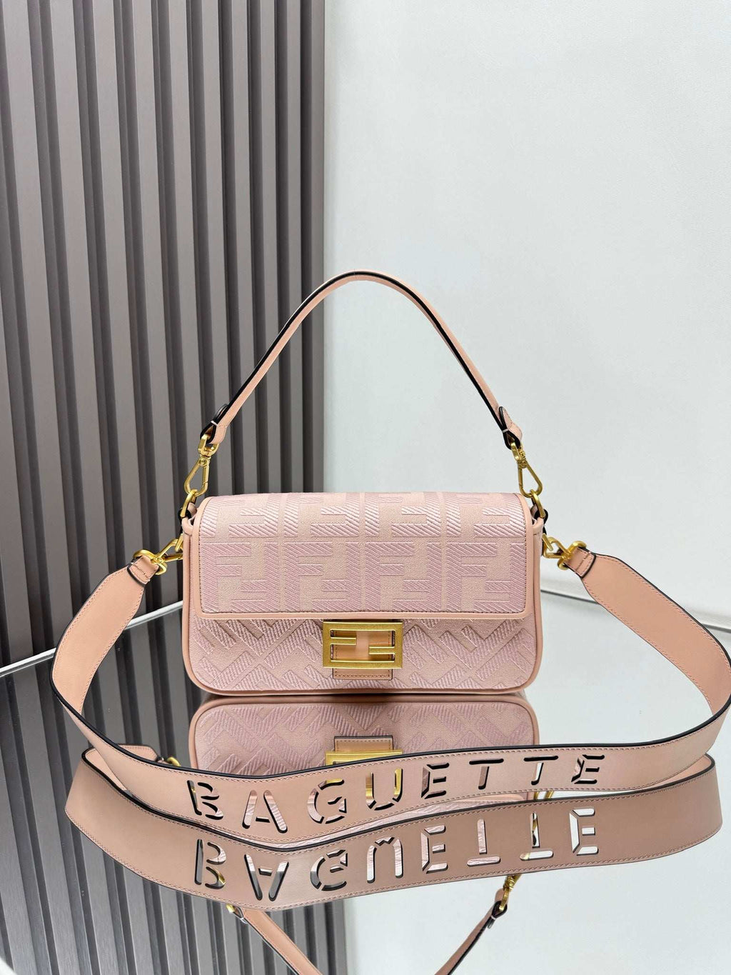 Fendi Baguette Crossbody Canvas Bag - Griserik