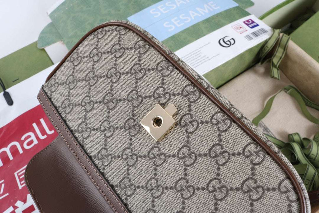 Gucci GG 1955 Horsebit Canvas Shoulder Bag Brown - Griserik
