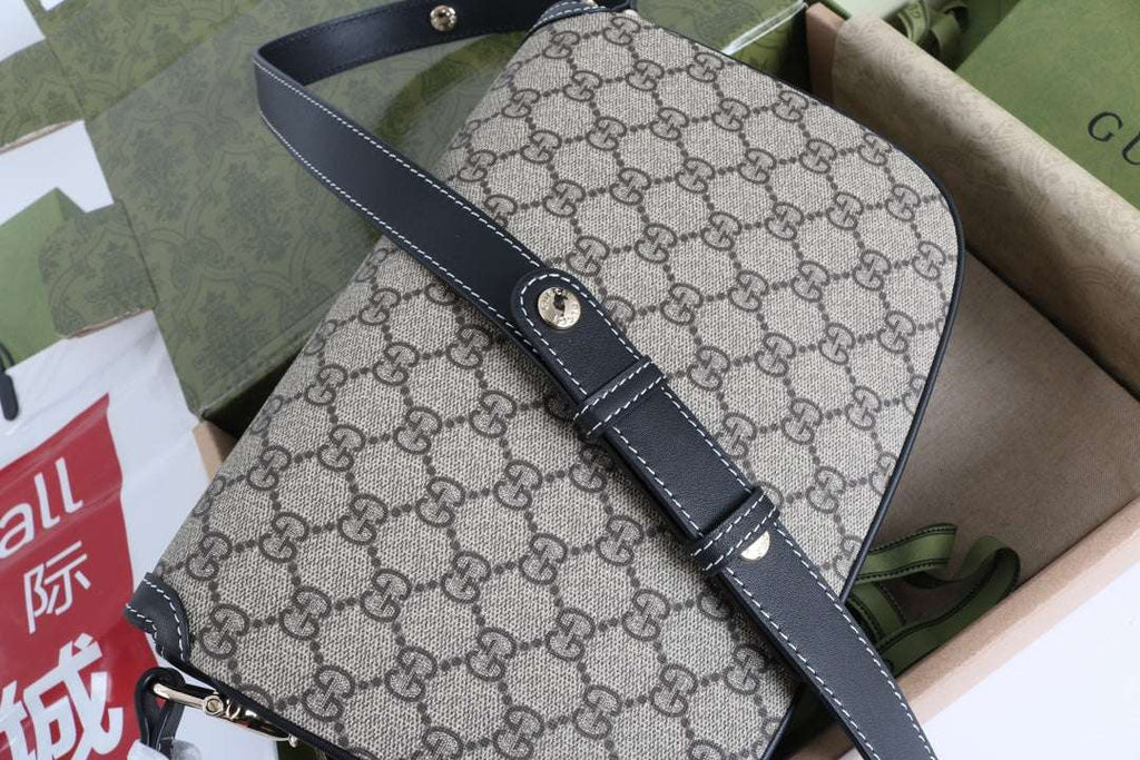 Gucci GG 1955 Horsebit Canvas Shoulder Bag Black - Griserik