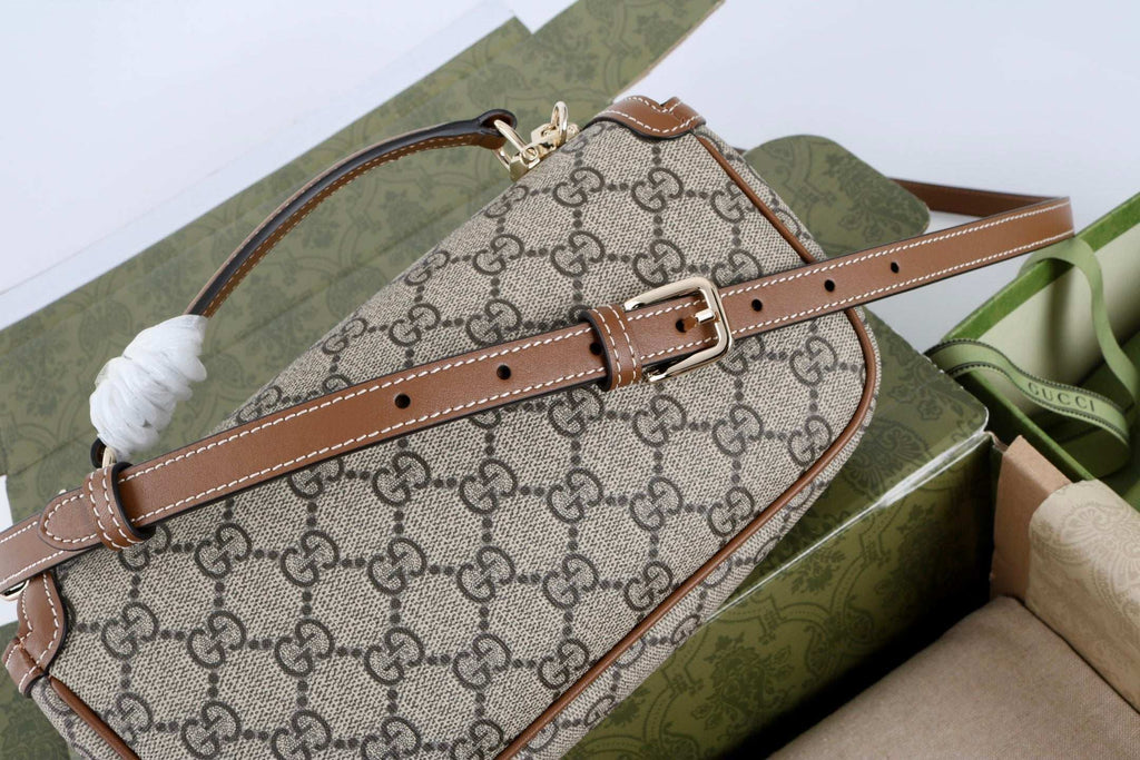 Gucci GG 1955 Horsebit Canvas Shoulder Bag - Griserik