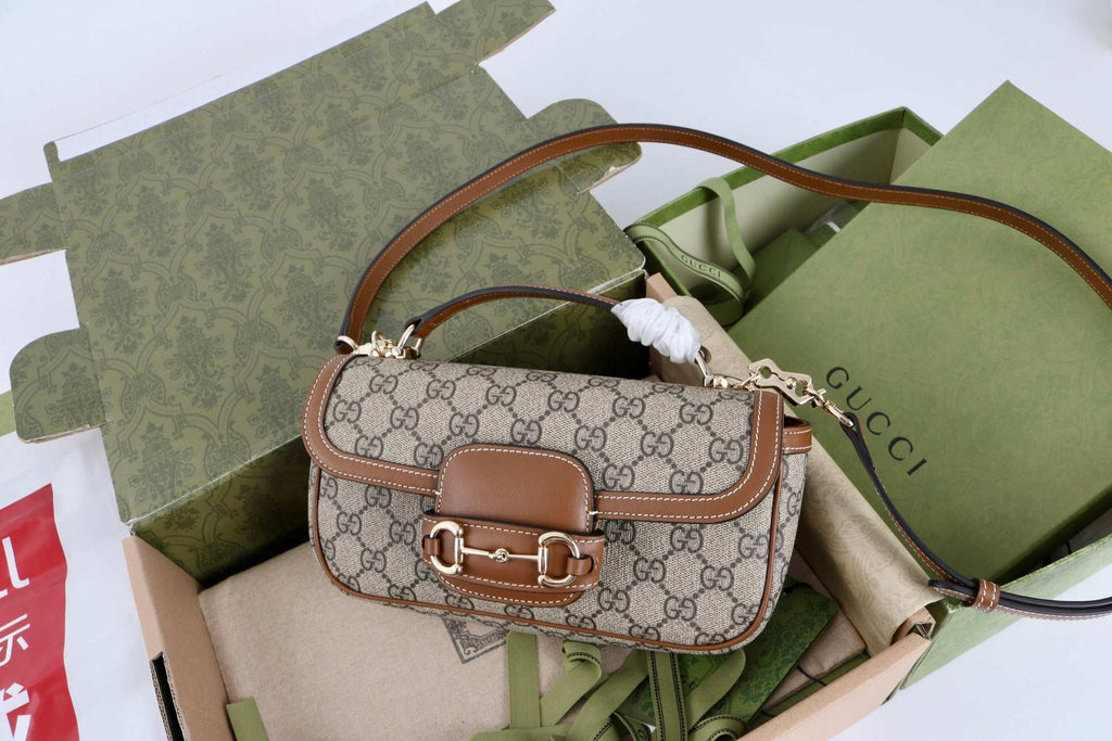 Gucci GG 1955 Horsebit Canvas Shoulder Bag - Griserik