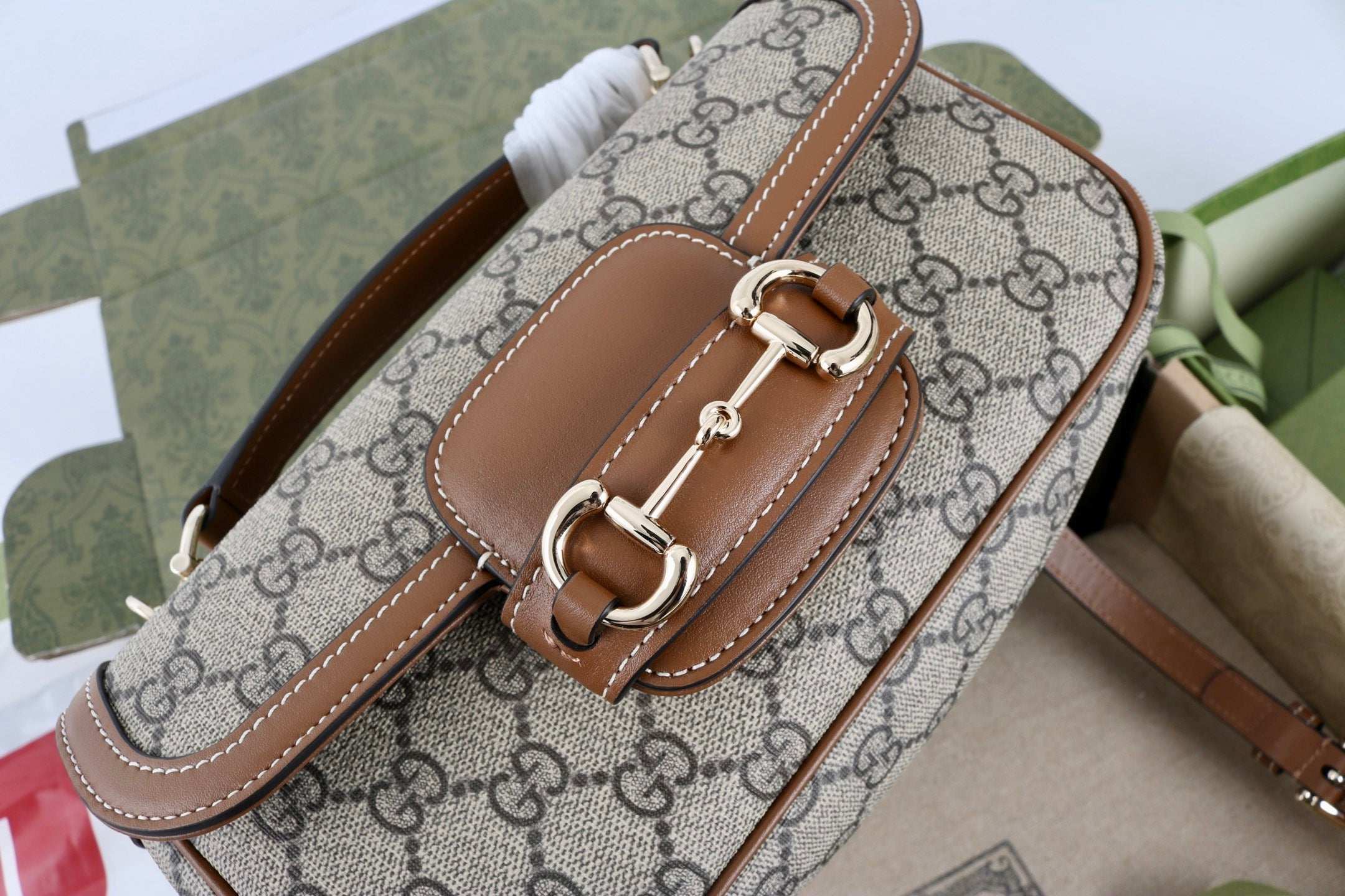 Gucci GG 1955 Horsebit Canvas Shoulder Bag - Griserik