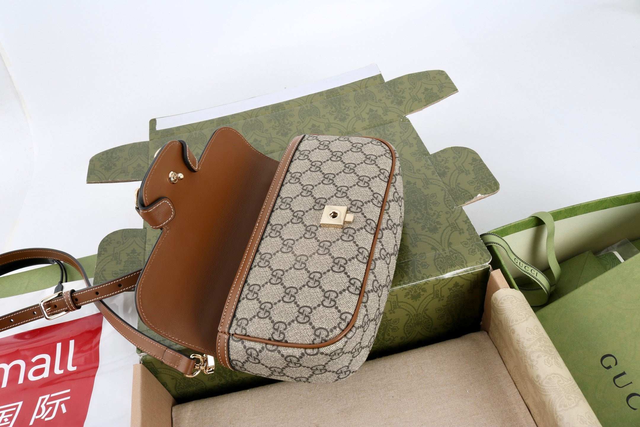Gucci GG 1955 Horsebit Canvas Shoulder Bag - Griserik