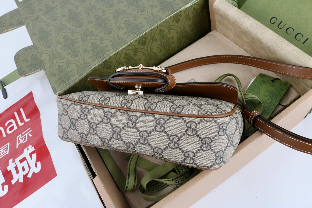 Gucci GG 1955 Horsebit Canvas Shoulder Bag - Griserik