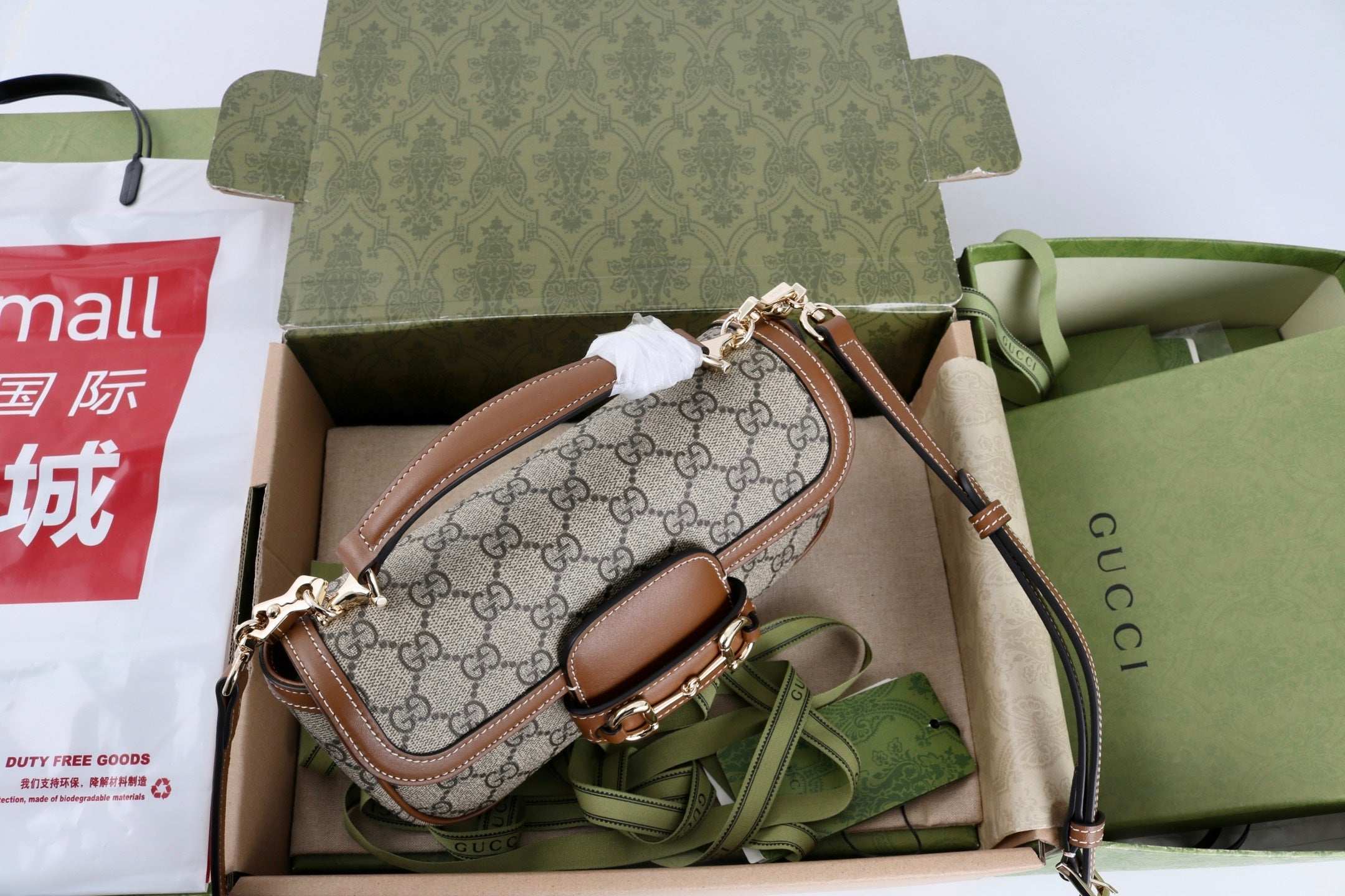 Gucci GG 1955 Horsebit Canvas Shoulder Bag - Griserik