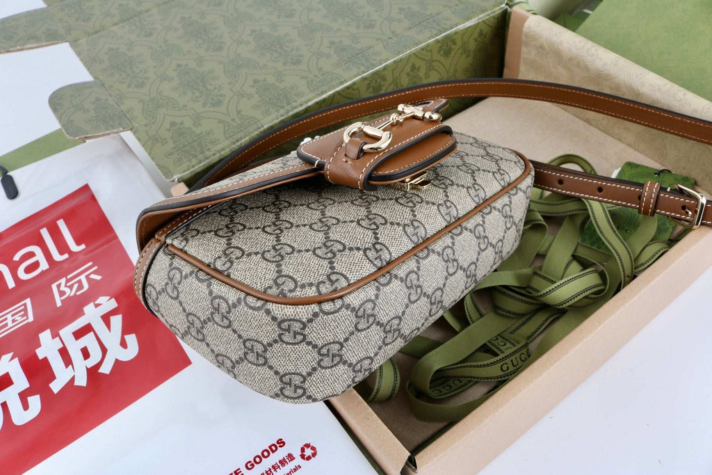Gucci GG 1955 Horsebit Canvas Shoulder Bag - Griserik
