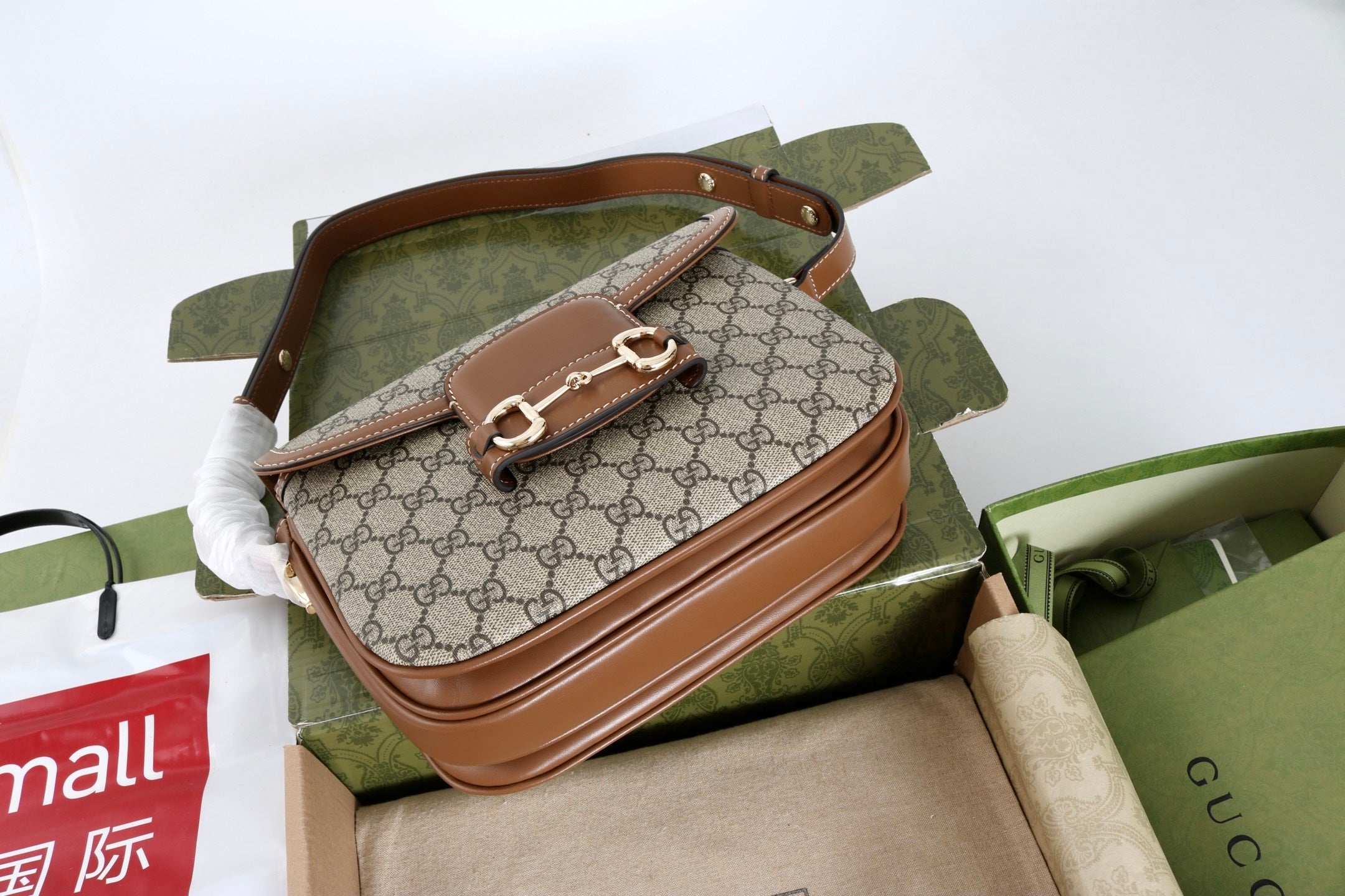 Gucci GG 1955 Horsebit Canvas Shoulder Bag Brown - Griserik