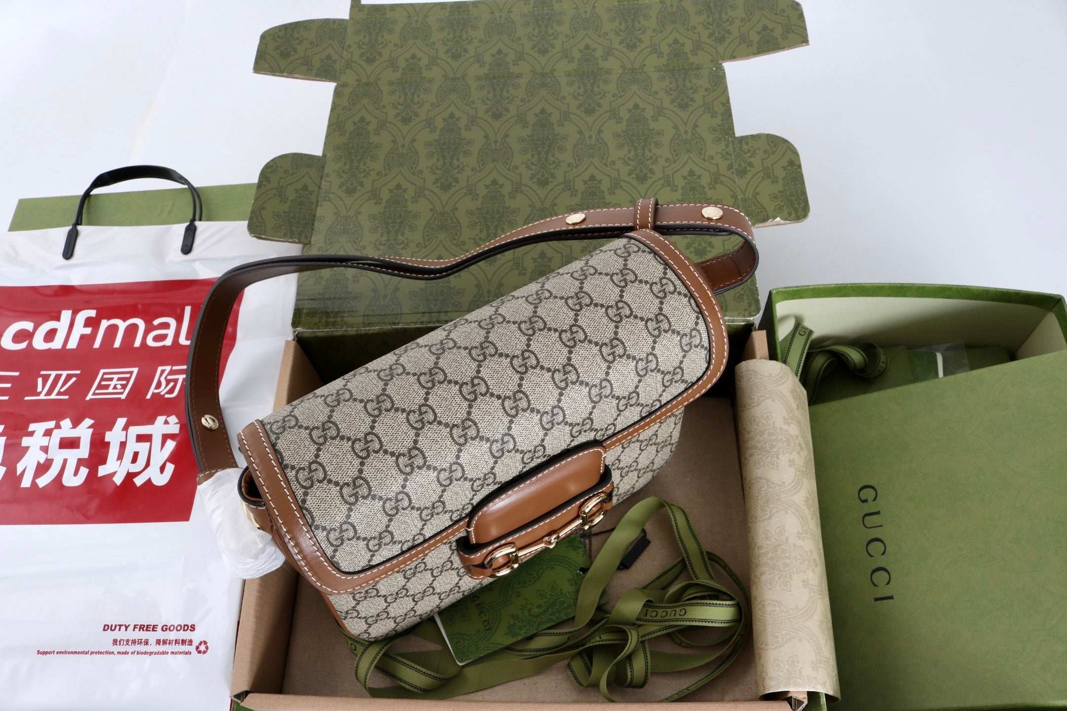 Gucci GG 1955 Horsebit Canvas Shoulder Bag Brown - Griserik