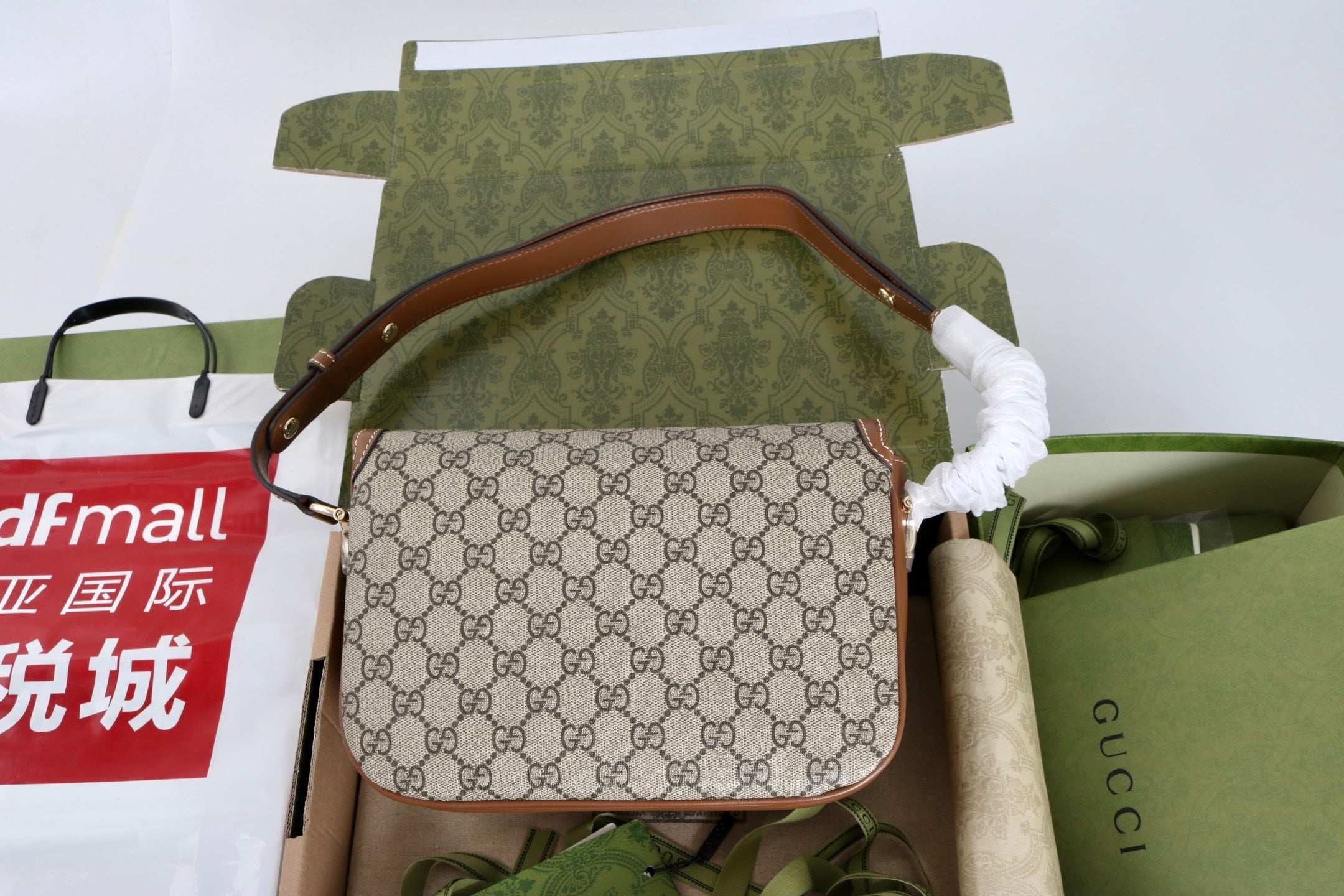 Gucci GG 1955 Horsebit Canvas Shoulder Bag Brown - Griserik