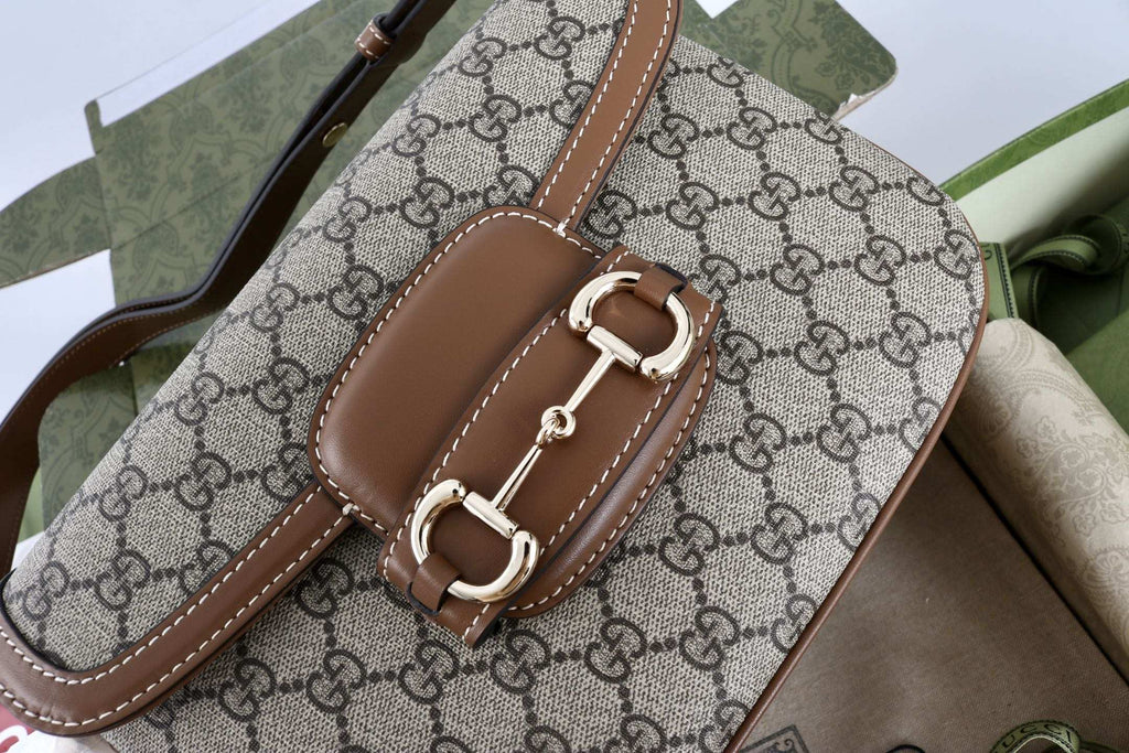 Gucci GG 1955 Horsebit Canvas Shoulder Bag Brown - Griserik