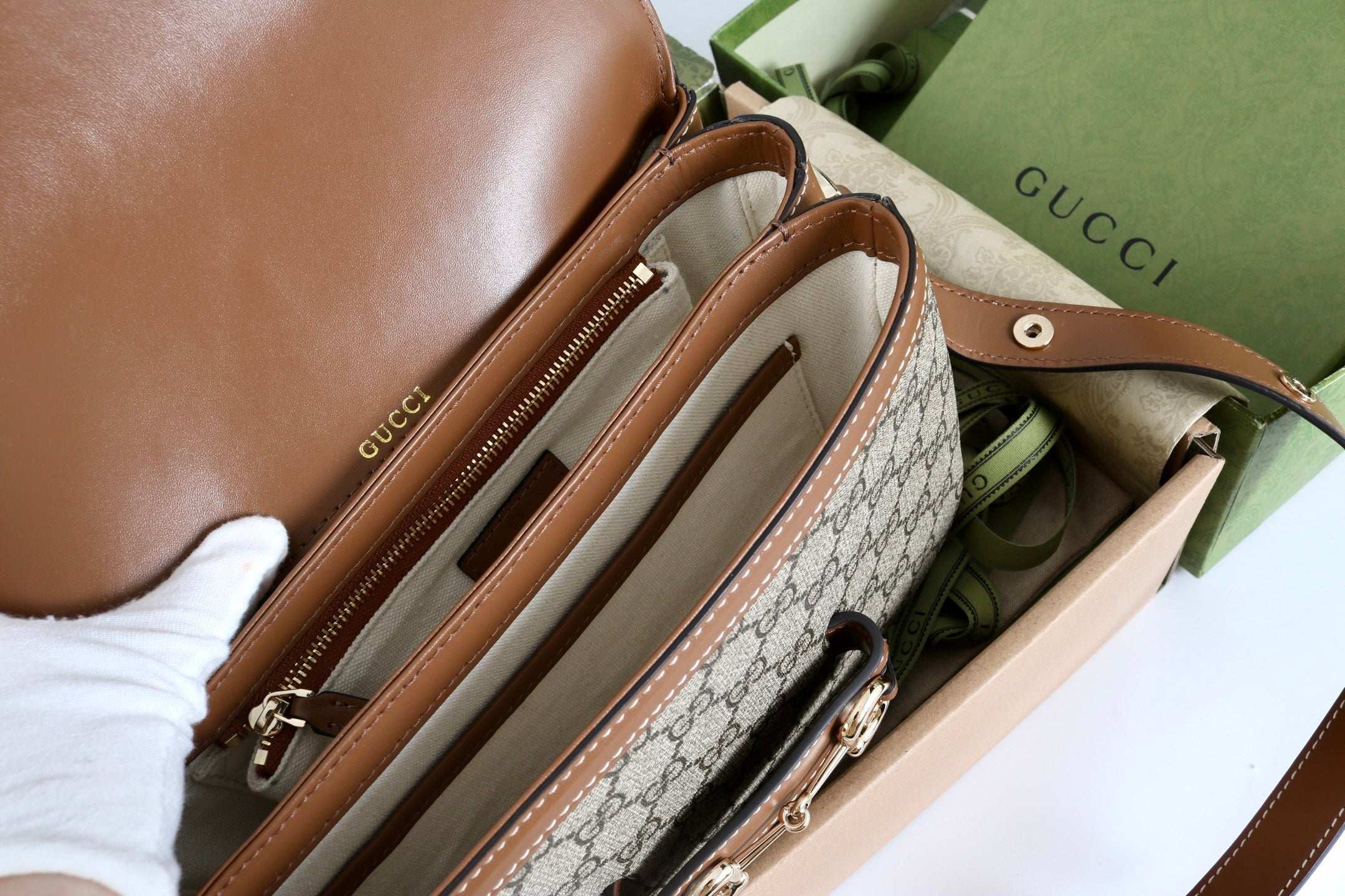 Gucci GG 1955 Horsebit Canvas Shoulder Bag Brown - Griserik