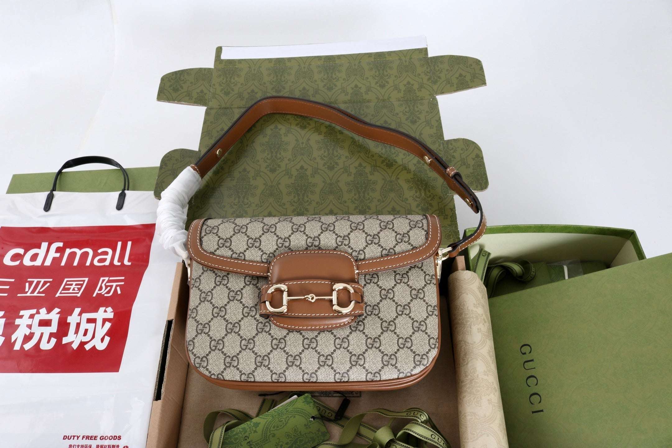 Gucci GG 1955 Horsebit Canvas Shoulder Bag Brown - Griserik