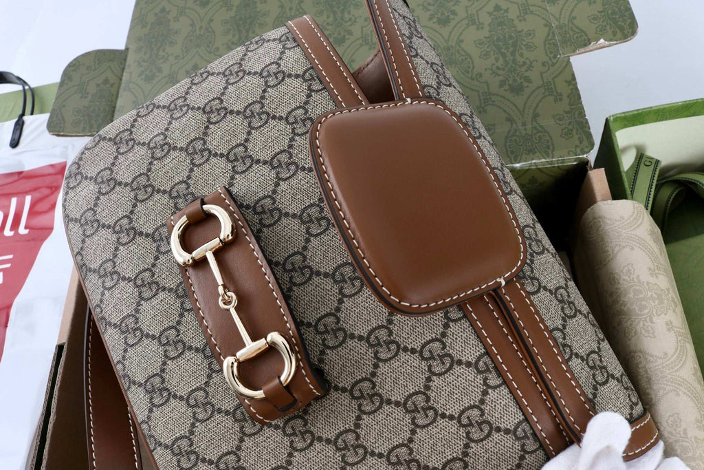 Gucci GG 1955 Horsebit Canvas Shoulder Bag Brown - Griserik