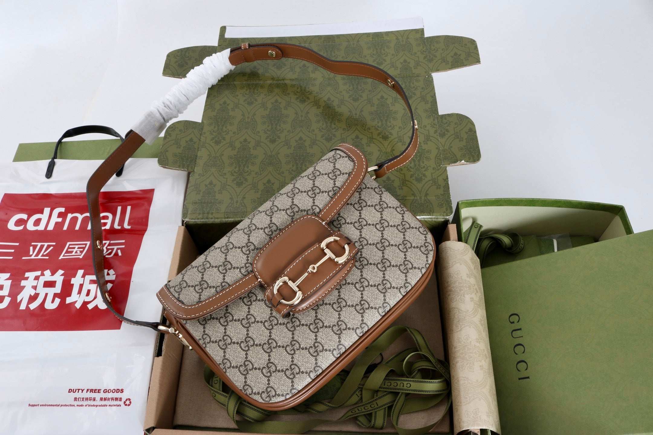 Gucci GG 1955 Horsebit Canvas Shoulder Bag Brown - Griserik