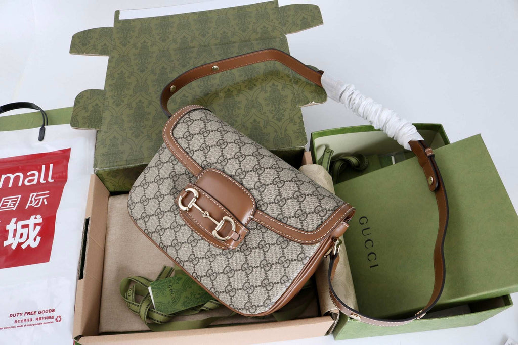 Gucci GG 1955 Horsebit Canvas Shoulder Bag Brown - Griserik