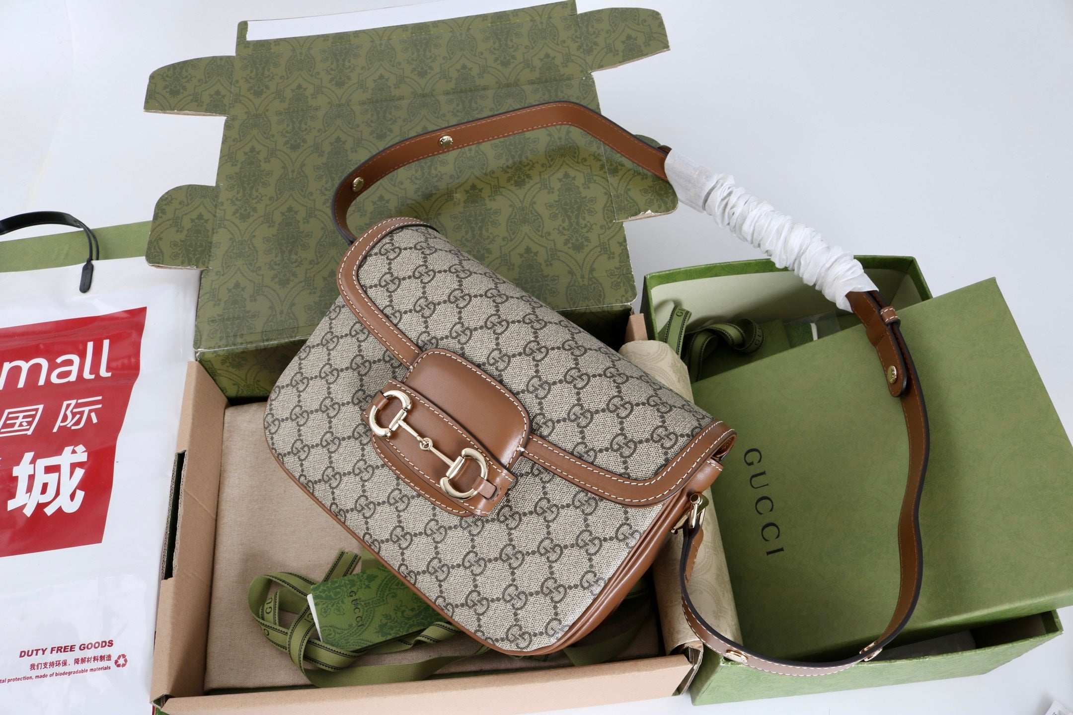 Gucci GG 1955 Horsebit Canvas Shoulder Bag Brown - Griserik