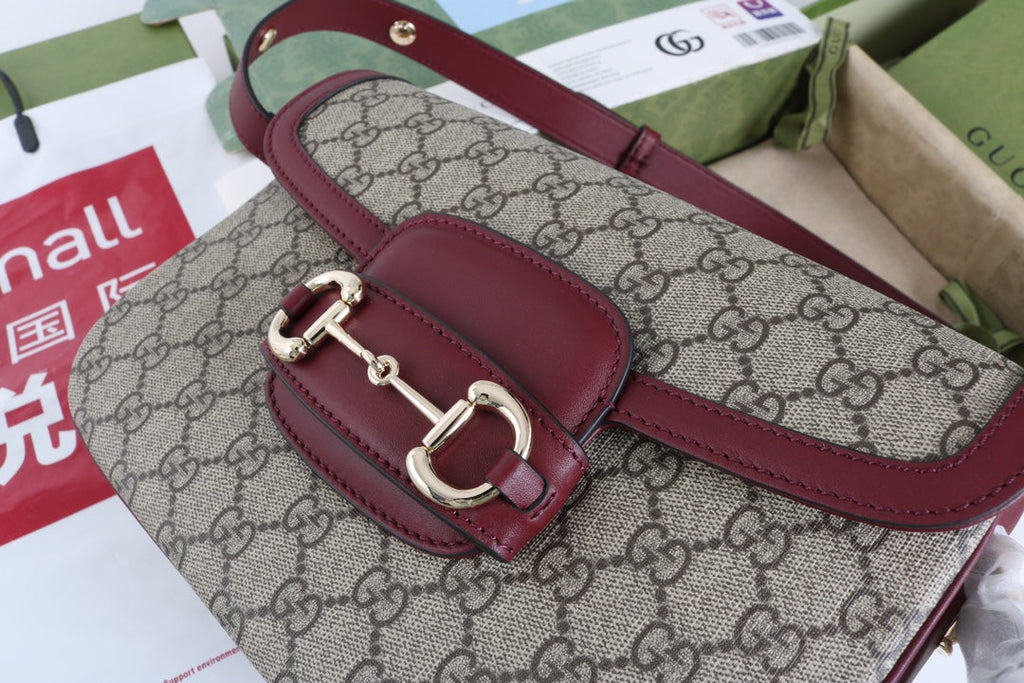 Gucci GG 1955 Horsebit Canvas Shoulder Bag - Griserik