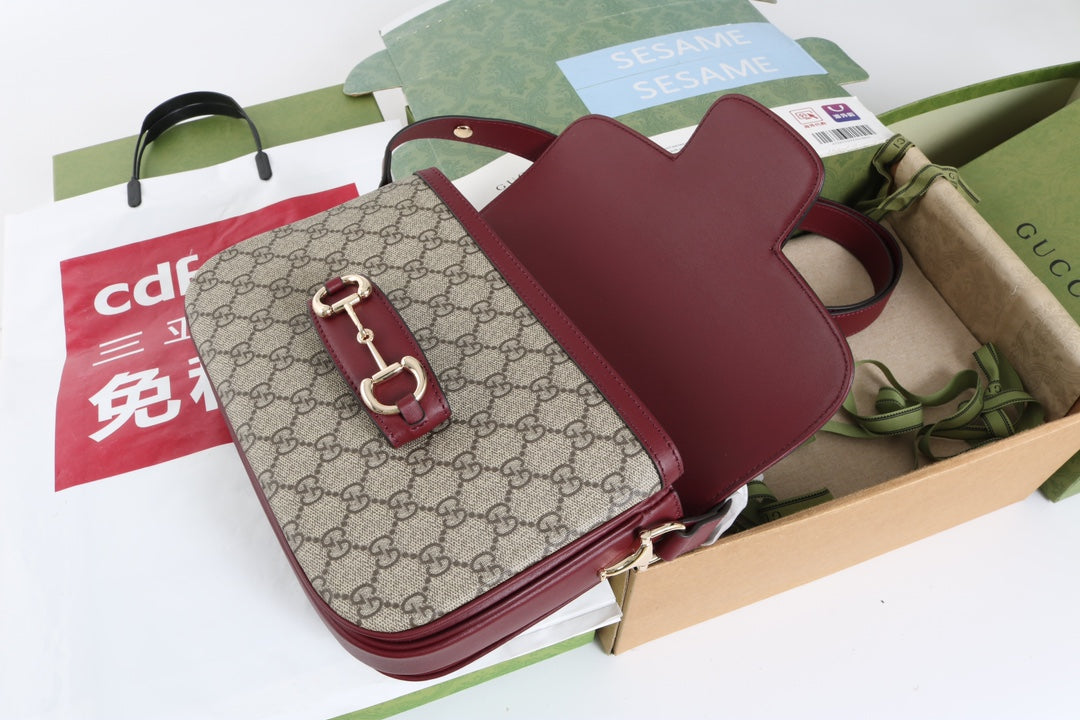 Gucci GG 1955 Horsebit Canvas Shoulder Bag - Griserik