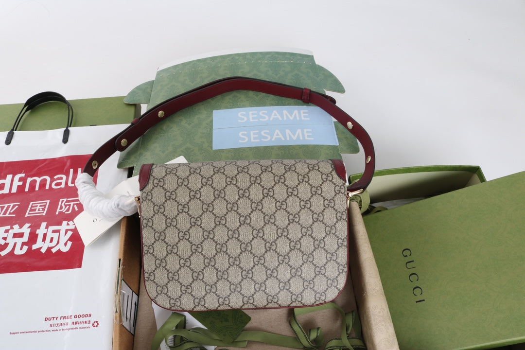 Gucci GG 1955 Horsebit Canvas Shoulder Bag - Griserik