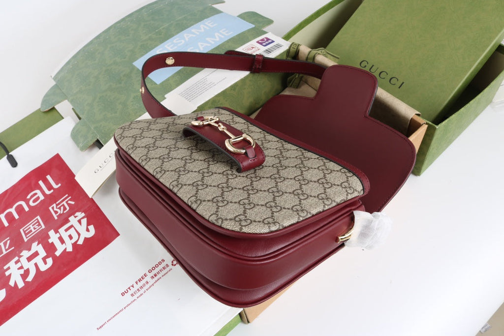 Gucci GG 1955 Horsebit Canvas Shoulder Bag - Griserik