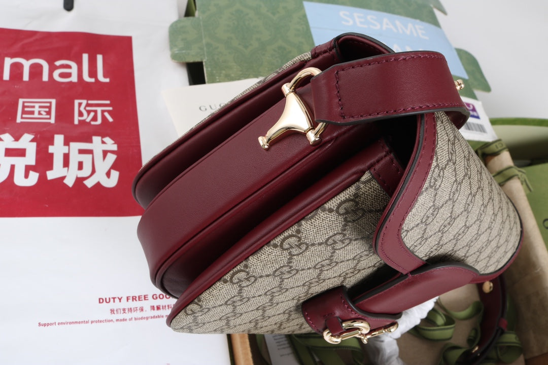 Gucci GG 1955 Horsebit Canvas Shoulder Bag - Griserik