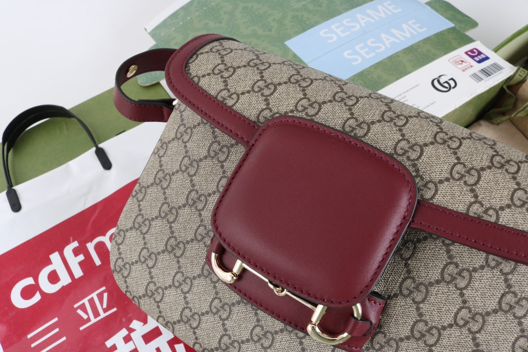 Gucci GG 1955 Horsebit Canvas Shoulder Bag - Griserik