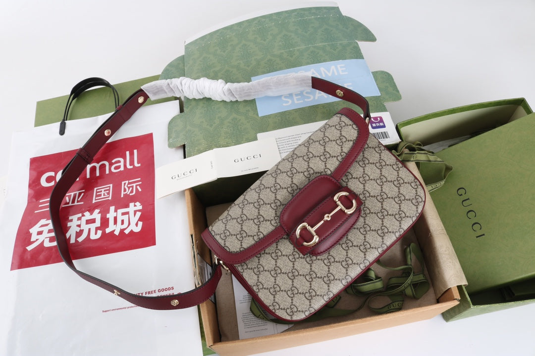 Gucci GG 1955 Horsebit Canvas Shoulder Bag - Griserik