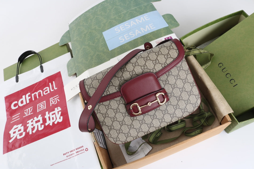 Gucci GG 1955 Horsebit Canvas Shoulder Bag - Griserik