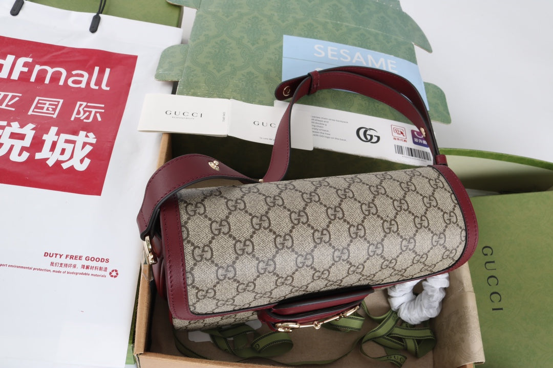 Gucci GG 1955 Horsebit Canvas Shoulder Bag - Griserik