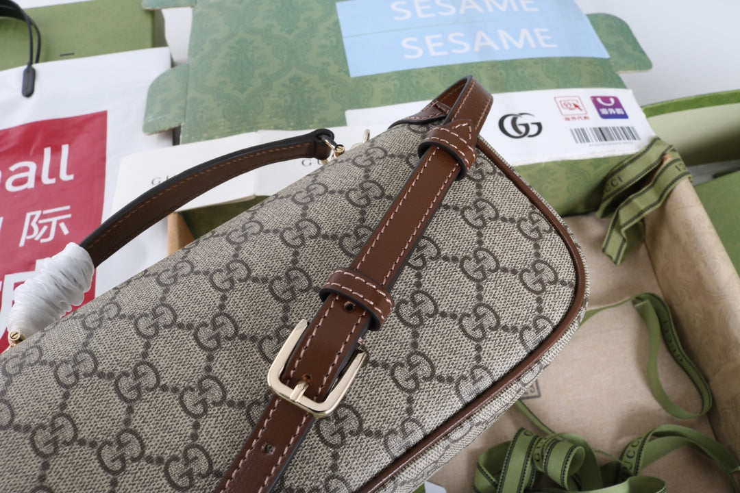 Gucci GG 1955 Horsebit Canvas Shoulder Bag - Griserik