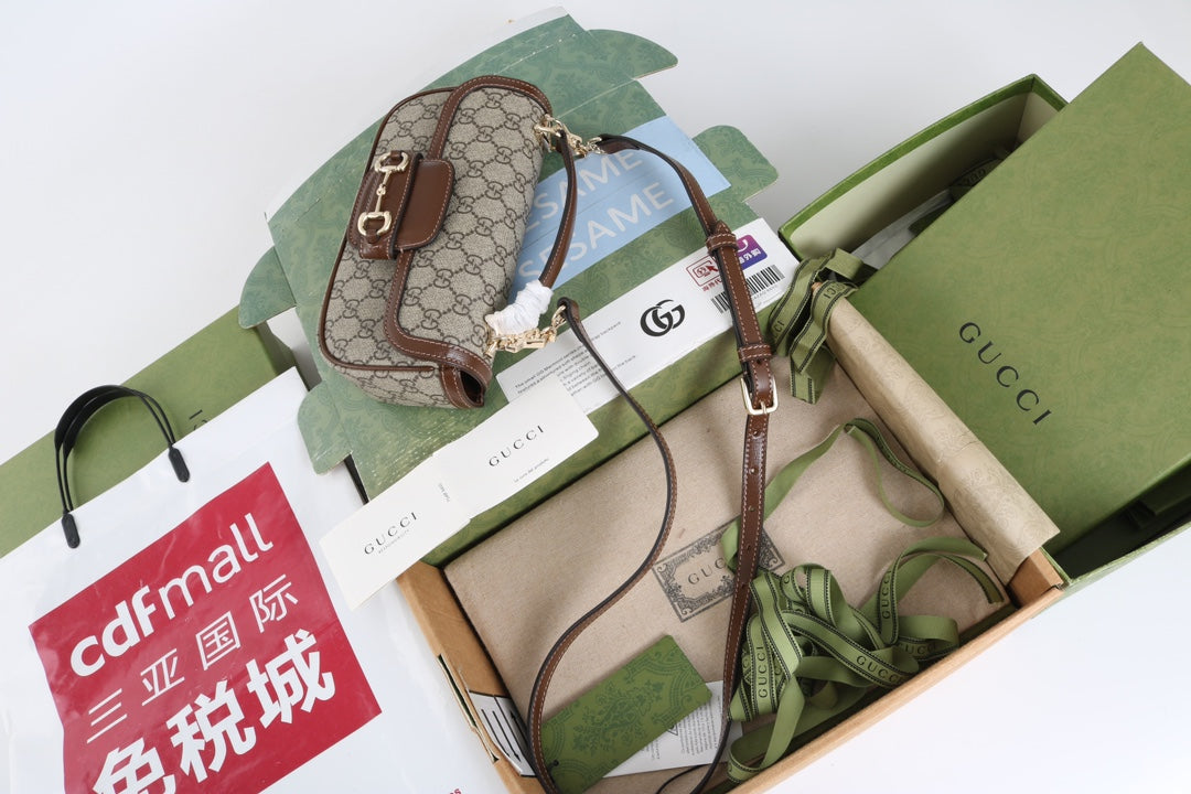 Gucci GG 1955 Horsebit Canvas Shoulder Bag Brown - Griserik
