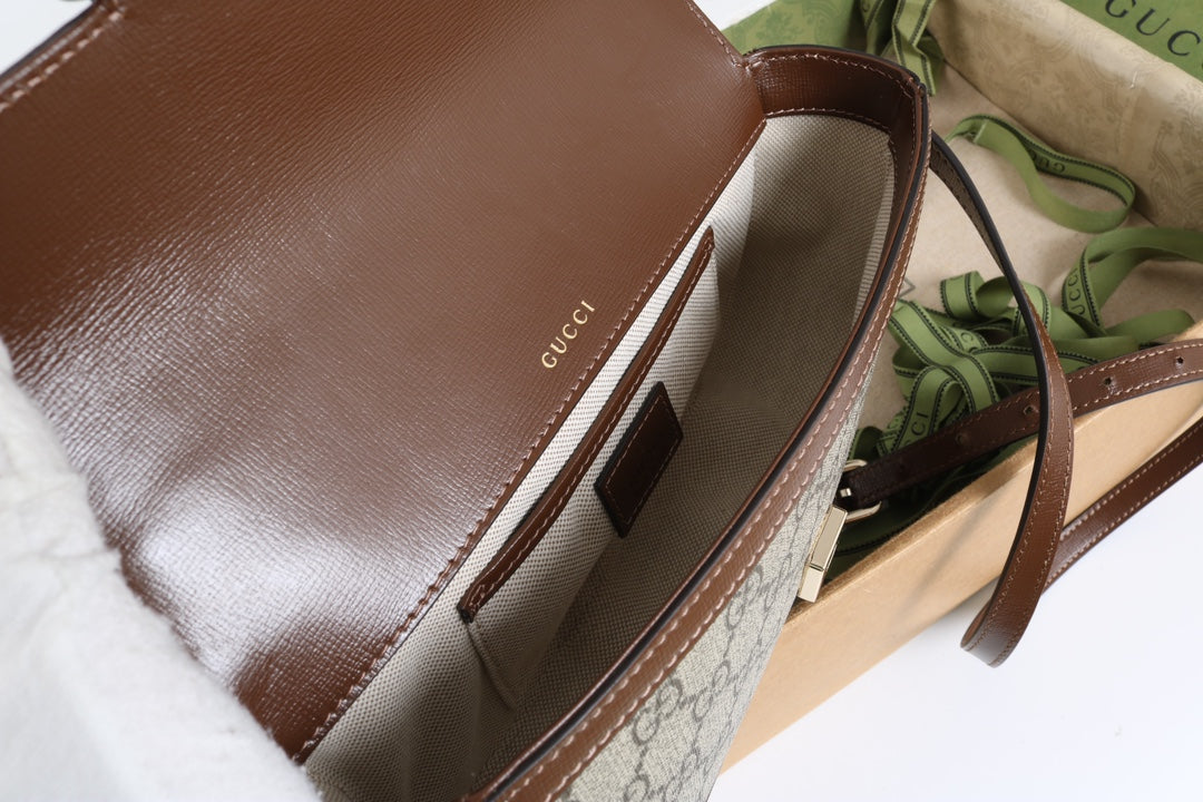 Gucci GG 1955 Horsebit Canvas Shoulder Bag Brown - Griserik