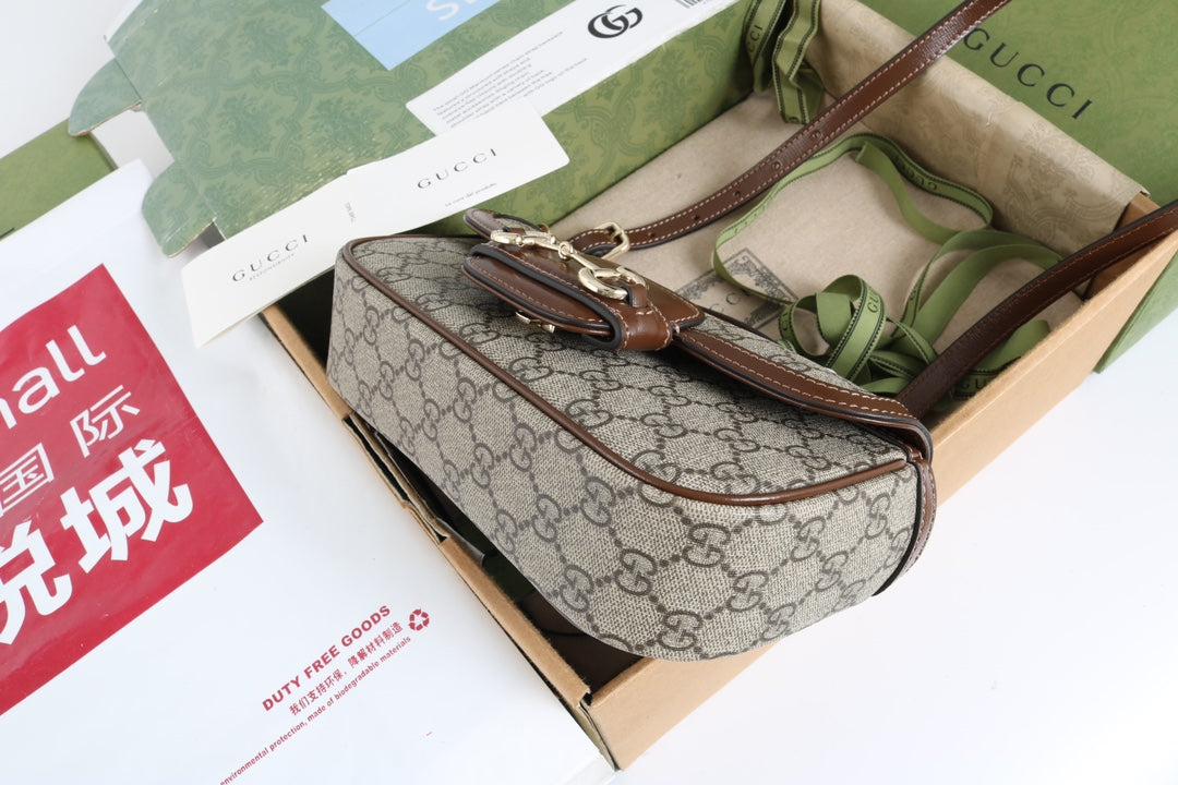 Gucci GG 1955 Horsebit Canvas Shoulder Bag Brown - Griserik