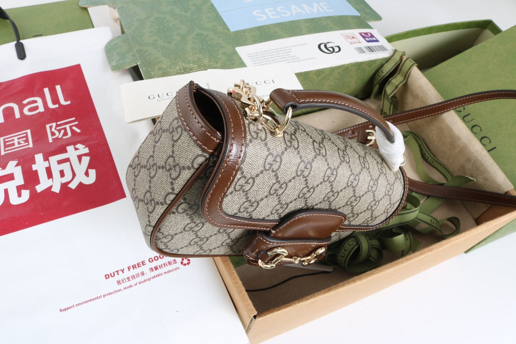 Gucci GG 1955 Horsebit Canvas Shoulder Bag Brown - Griserik