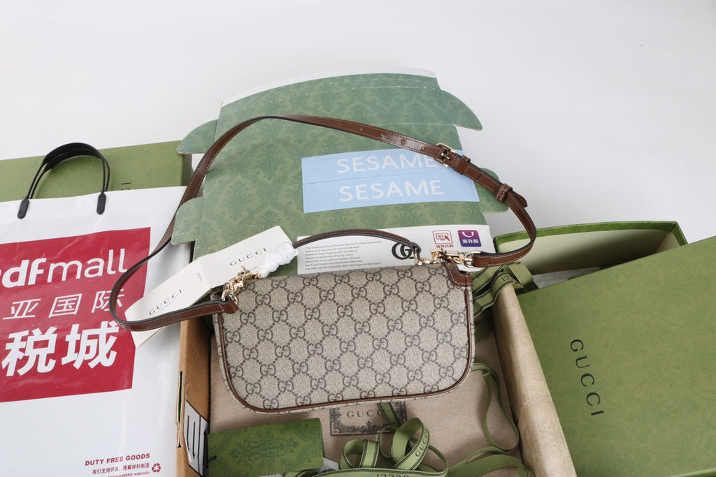 Gucci GG 1955 Horsebit Canvas Shoulder Bag Brown - Griserik