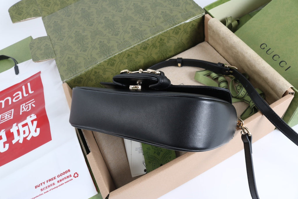 Gucci GG 1955 Horsebit Shoulder Bag Black - Griserik