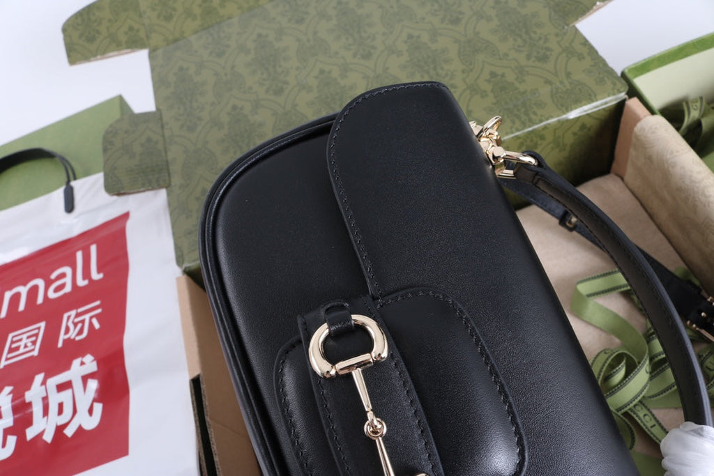Gucci GG 1955 Horsebit Shoulder Bag Black - Griserik