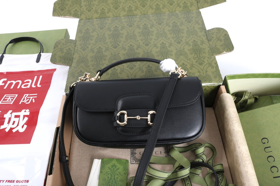 Gucci GG 1955 Horsebit Shoulder Bag Black - Griserik