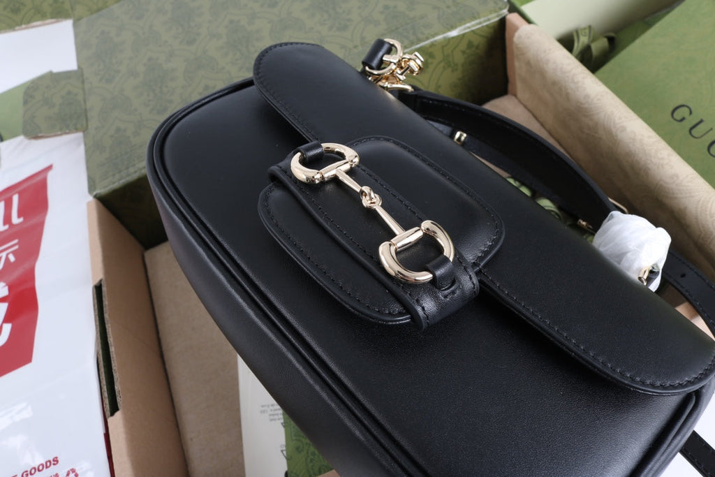 Gucci GG 1955 Horsebit Shoulder Bag Black - Griserik