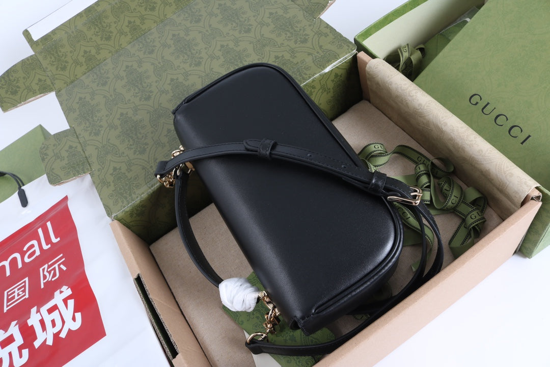 Gucci GG 1955 Horsebit Shoulder Bag Black - Griserik