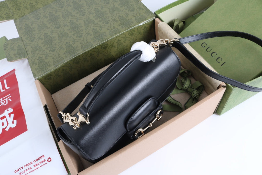 Gucci GG 1955 Horsebit Shoulder Bag Black - Griserik